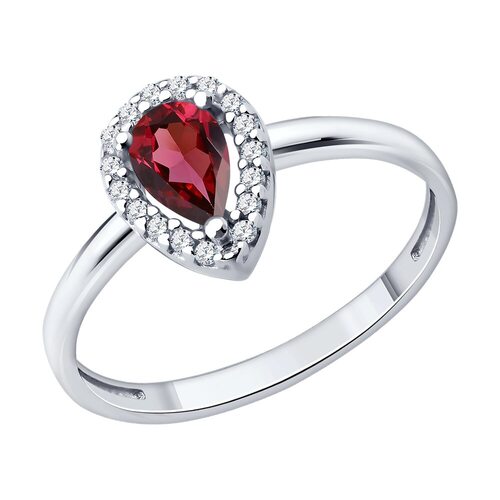 Кольцо с рубином и фианитами из серебра 925 пробы