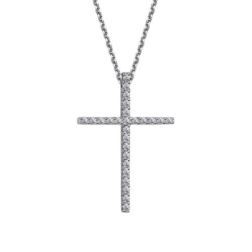 Колье "Крест" с бриллиантами из белого золота 585 пробы