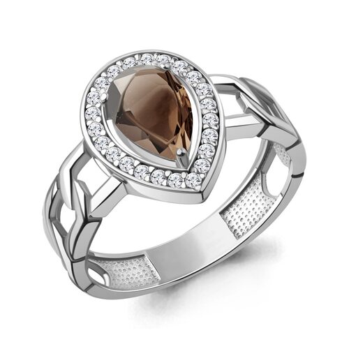 Кольцо с кварцем и фианитами из серебра 925 пробы