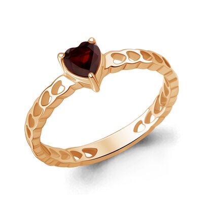 Кольцо "Сердце" с гранатом из золота 585 пробы
