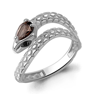 Кольцо "Змея" с кварцем и нанокристаллами из серебра 925 пробы