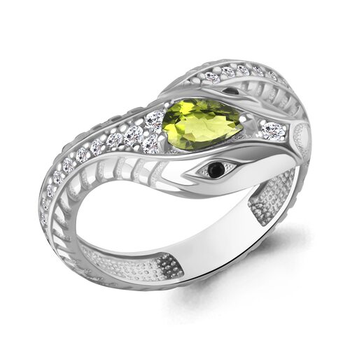 Кольцо "Змея" с хризолитом, фианитами и нанокристаллами из серебра 925 пробы арт. 65023507АЧ.5