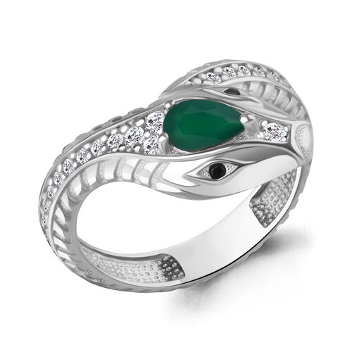 Кольцо "Змея" с агатом, фианитами и нанокристаллами из серебра 925 пробы