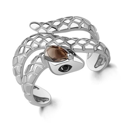 Кольцо "Змея" с кварцем и нанокристаллами из серебра 925 пробы