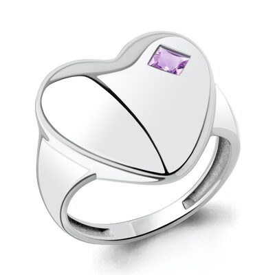 Кольцо "Сердце" с аметистом из серебра 925 пробы