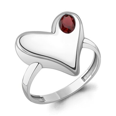 Кольцо "Сердце" с гранатом из серебра 925 пробы