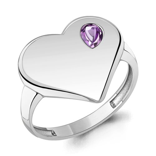 Кольцо "Сердце" с аметистом из серебра 925 пробы