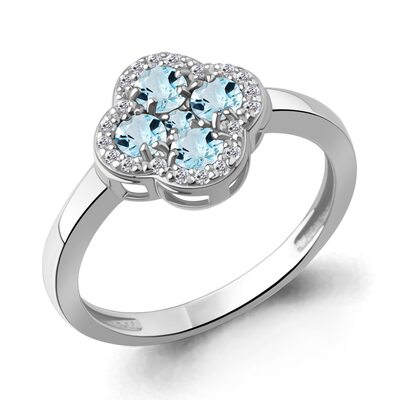 Кольцо "Клевер" с топазами и фианитами из серебра 925 пробы