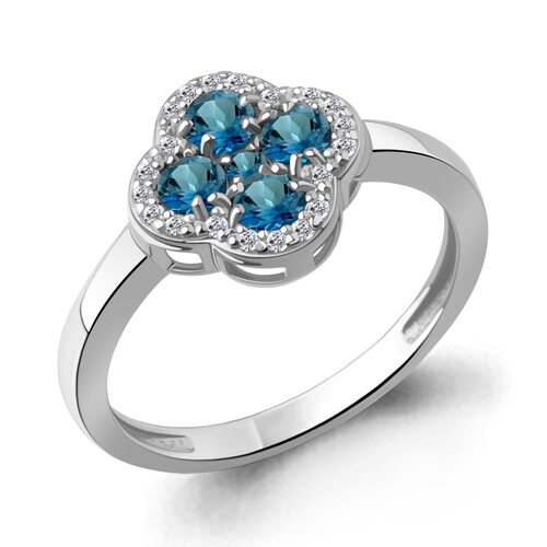 Кольцо "Клевер" с топазами и фианитами из серебра 925 пробы