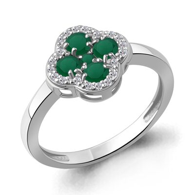 Кольцо "Клевер" с агатом и фианитами из серебра 925 пробы