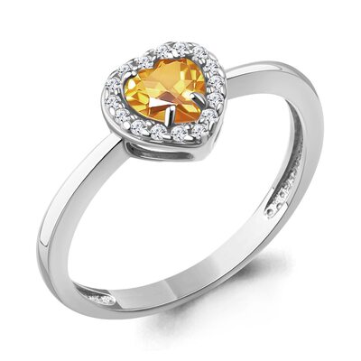 Кольцо "Сердце" с цитрином и фианитами из серебра 925 пробы