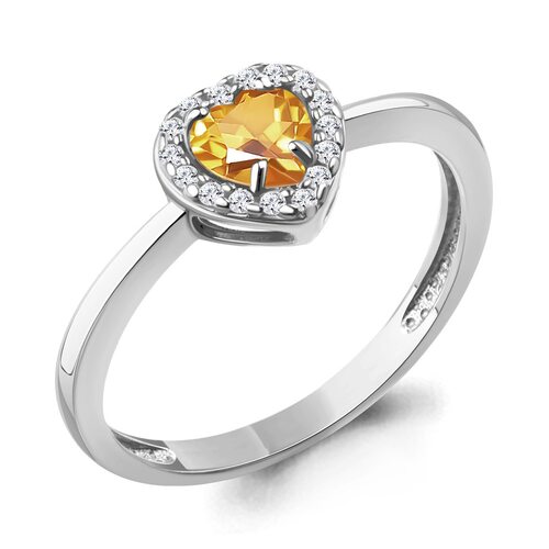 Кольцо с цитрином и фианитами из серебра 925 пробы
