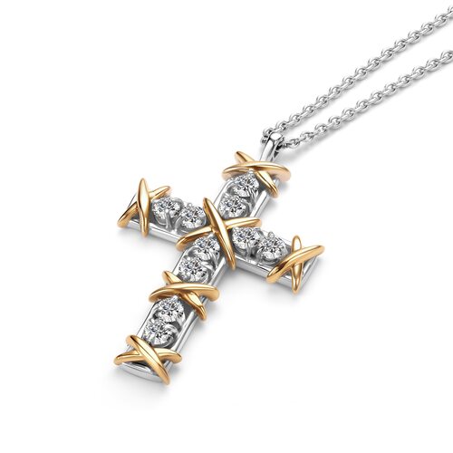 Колье "Крест" с бриллиантами из золота 585 пробы