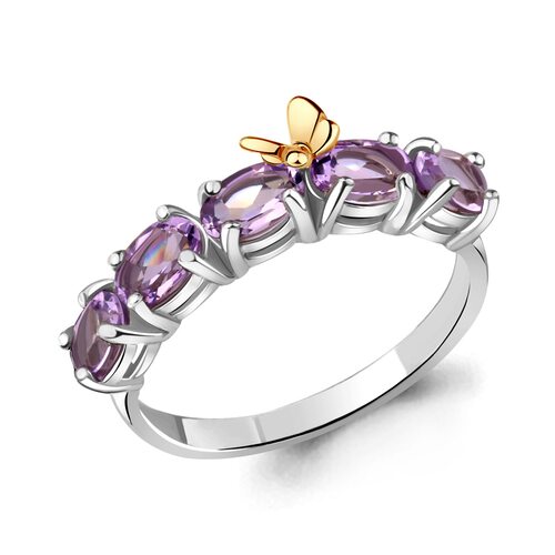 Кольцо "Бабочка" с аметистами из серебра 925 пробы с позолотой