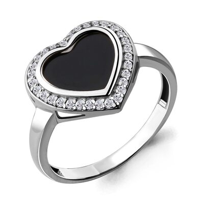 Кольцо с фианитом и ювелирным стеклом из серебра 925 пробы