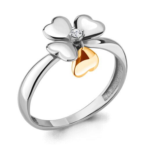 Кольцо "Цветок" с фианитом из серебра 925 пробы с позолотой