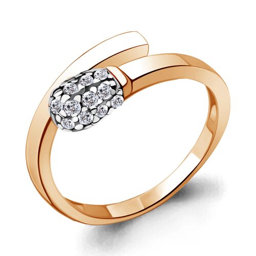 Кольцо "Спичка" с фианитами из золота 585 пробы