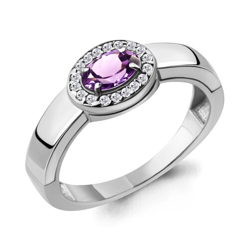 Кольцо с аметистом и фианитами из серебра 925 пробы