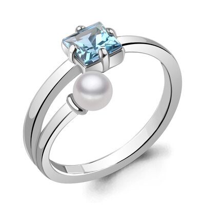 Кольцо с топазом и жемчугом из серебра 925 пробы