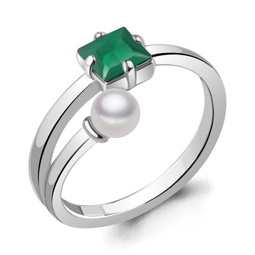 Кольцо с агатом и жемчугом из серебра 925 пробы