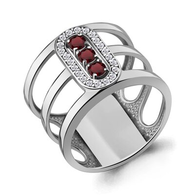 Кольцо с гранатами и фианитами из серебра 925 пробы
