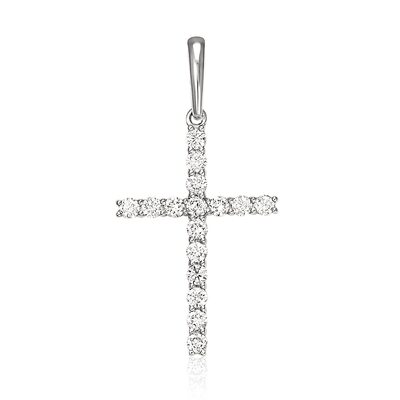Декоративный крест с бриллиантами из белого золота 585 пробы