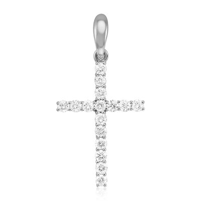 Декоративный крест с бриллиантами из белого золота 585 пробы