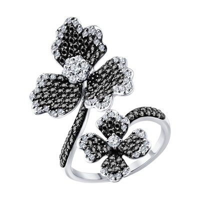 Кольцо "Цветы" с бриллиантами из белого золота 585 пробы