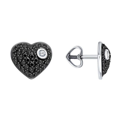 Серьги "Сердце" с бриллиантами из белого золота 585 пробы