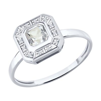 Кольцо с бриллиантами и горным хрусталем из белого золота 585 пробы