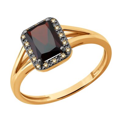 Кольцо с гранатом и коньячными бриллиантами из золота 585 пробы