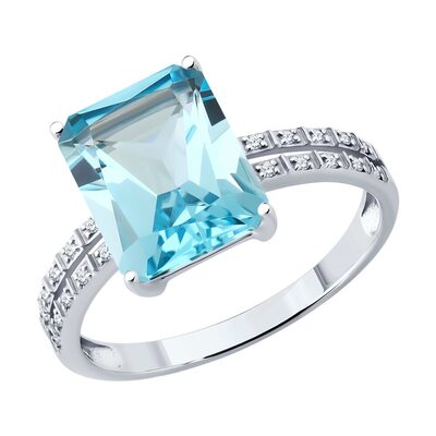 Кольцо с топазом и бриллиантами из белого золота 585 пробы