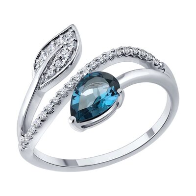 Кольцо с топазом и бриллиантами из белого золота 585 пробы