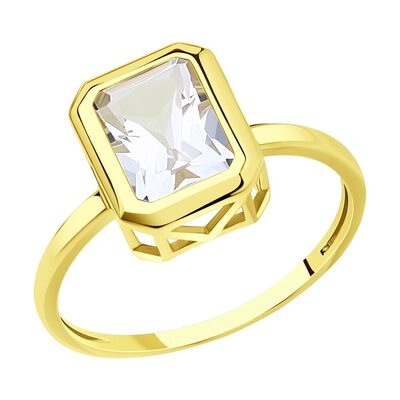 Кольцо с горным хрусталем из желтого золота 585 пробы