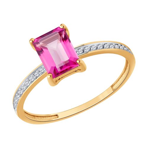 Кольцо с топазом и фианитами из золота 585 пробы