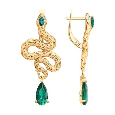 Серьги "Змеи" с изумрудами и бриллиантами из золота 585 пробы