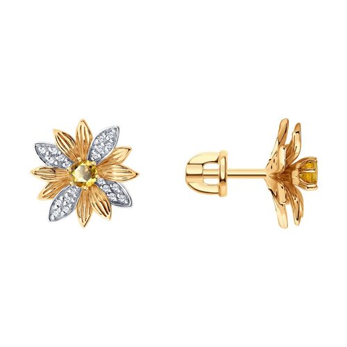 Серьги с бриллиантами и цитрином из золота 585 пробы