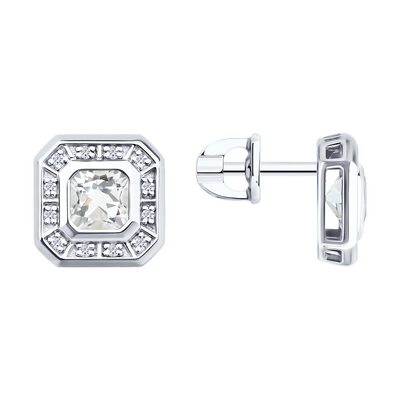 Серьги с бриллиантами и горным хрусталем из белого золота 585 пробы