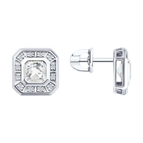 Серьги с бриллиантами и горным хрусталем из золота 585 пробы