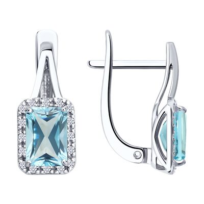 Серьги с топазами и бриллиантами из белого золота 585 пробы