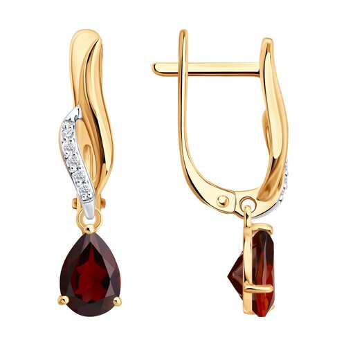 Серьги с гранатами и бриллиантами из золота 585 пробы