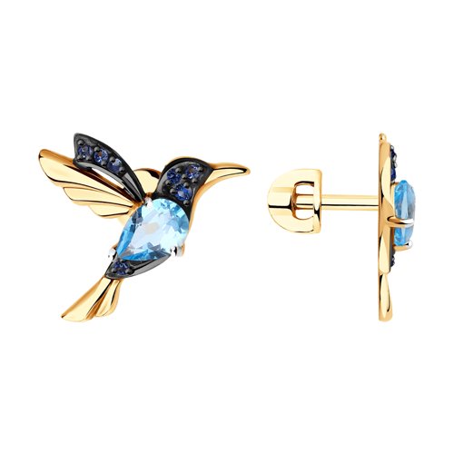 Серьги с топазами и фианитами из золота 585 пробы 