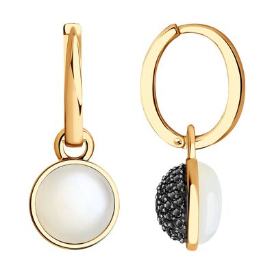 Серьги с лунным камнем и фианитами из золота 585 пробы