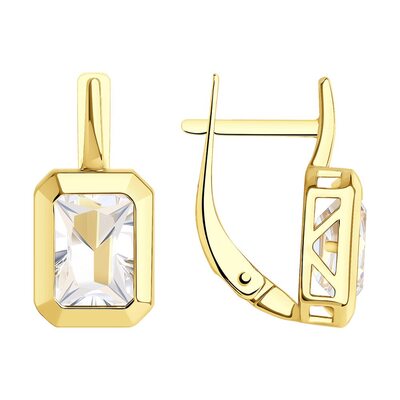 Серьги с горным хрусталем из желтого золота 585 пробы