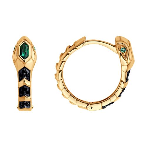 Серьги "Змеи" с изумрудами и шпинелью из золота 585 пробы