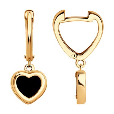 Серьги "Сердца" с агатом из золота 585 пробы