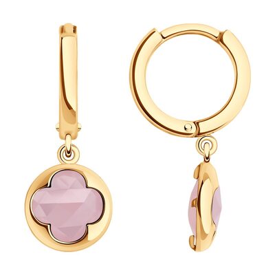 Серьги "Клевер" с кварцем из золота 585 пробы