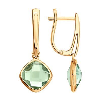 Серьги с празиолитом из золота 585 пробы