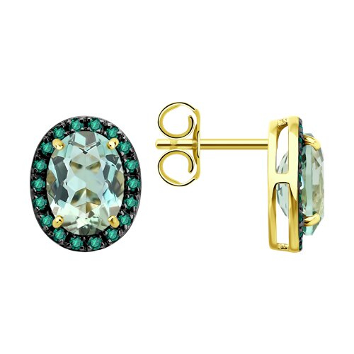 Серьги с изумрудами и празиолитами из золота 585 пробы