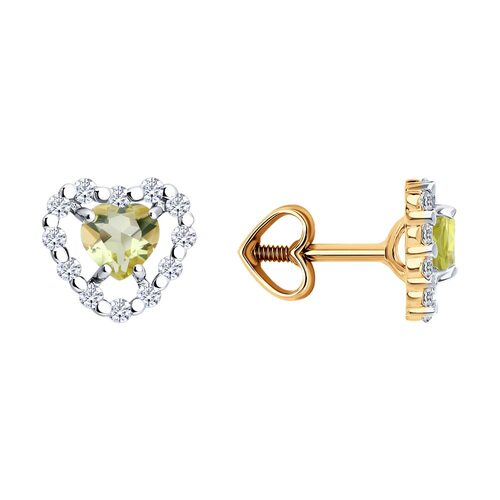 Серьги с кварцем и фианитами из золота 585 пробы